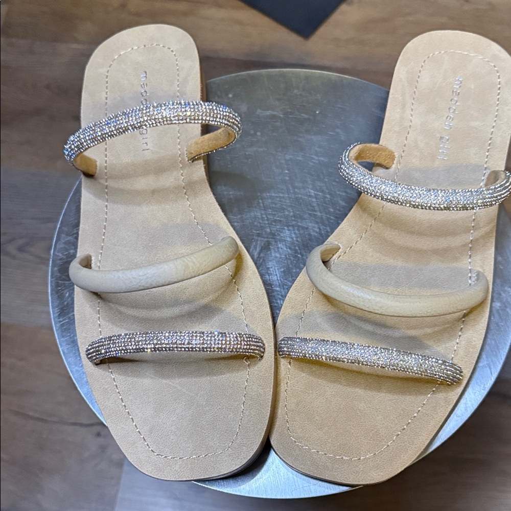Madden Girl Tan Sandals with Rhinestone Straps - Picture 8 of 13